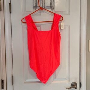 Aerie Smoothez Bodysuit Womens XXL Neon Pink Square Neck Scoop Back 3946-881 NEW